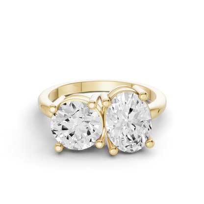 Round & Oval Shape Two Stone Ring