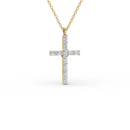 W Emerald Cut Lab Grown Diamond Cross Pendant Prong Setting