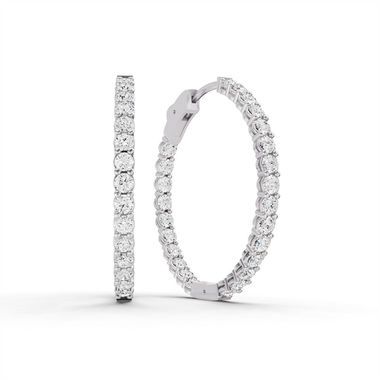 W Lab Grown Diamond Round Shape In & Out Hoop Earrings