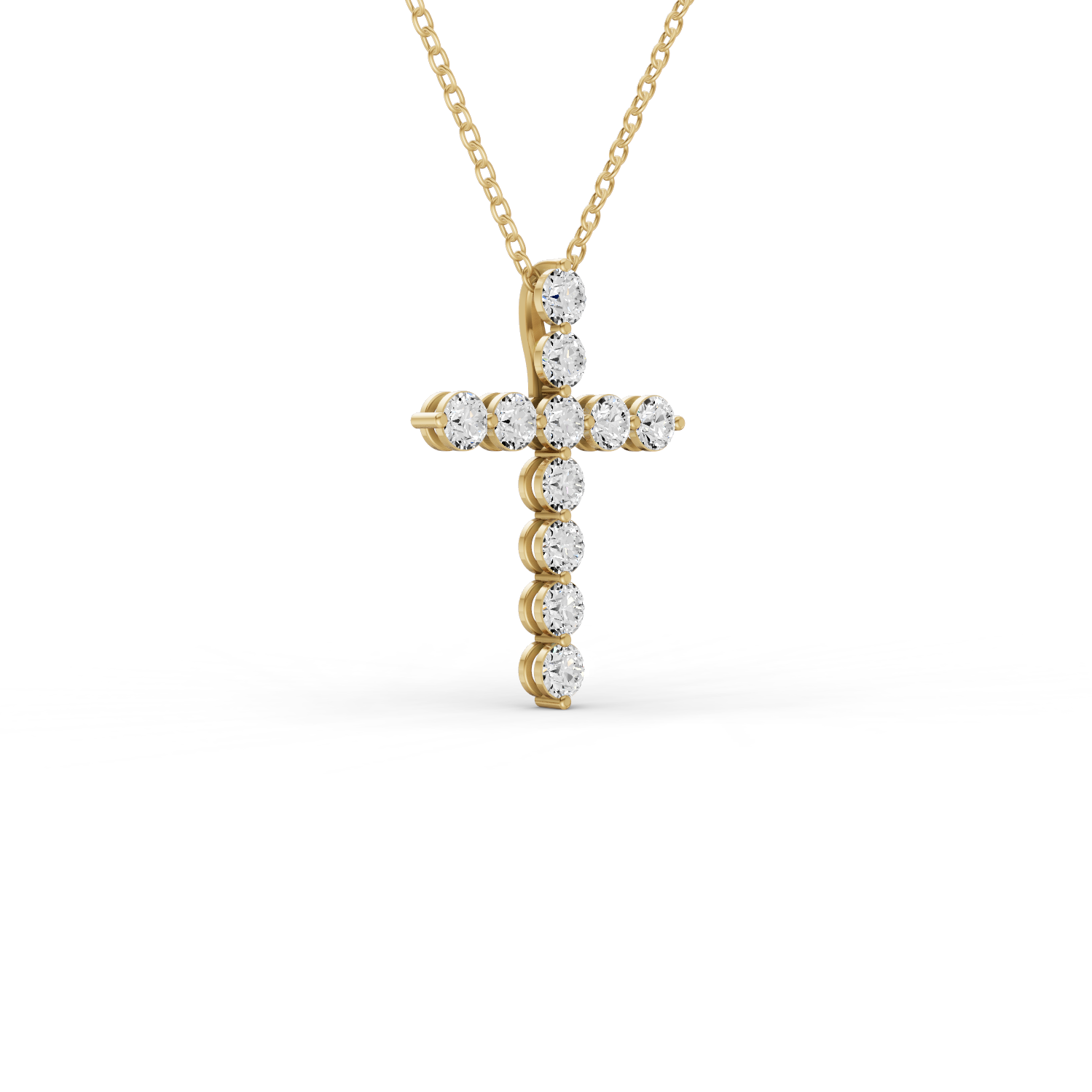 W Round Lab Grown Diamond 11 Stone Shared Prong Cross Pendant