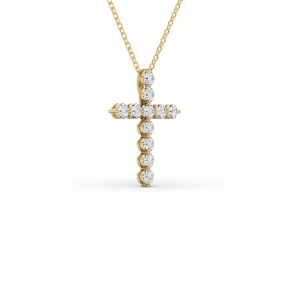 W Round Lab Grown Diamond 11 Stone Shared Prong Cross Pendant