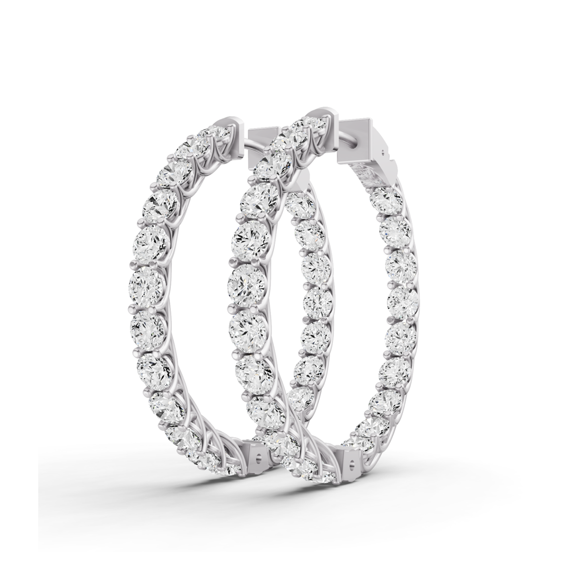 W Lucida Setting Round Shape Diamond Hoop Earrings