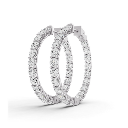 W Lucida Setting Round Shape Diamond Hoop Earrings