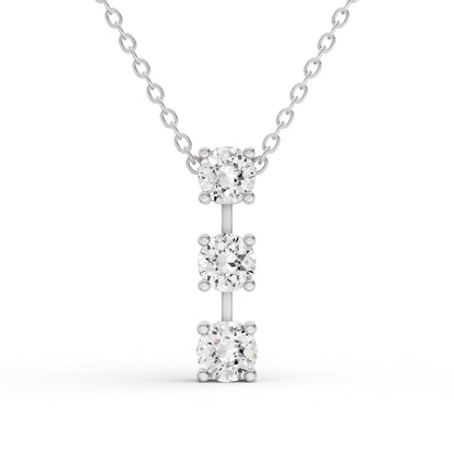 W Round Lab Grown Diamond Three Stone Bar Pendant