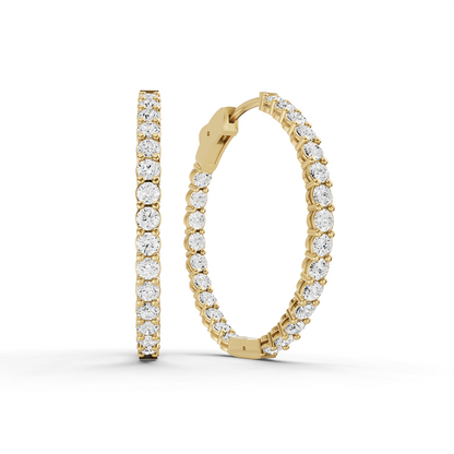 W Lab Grown Diamond Round Shape In & Out Hoop Earrings