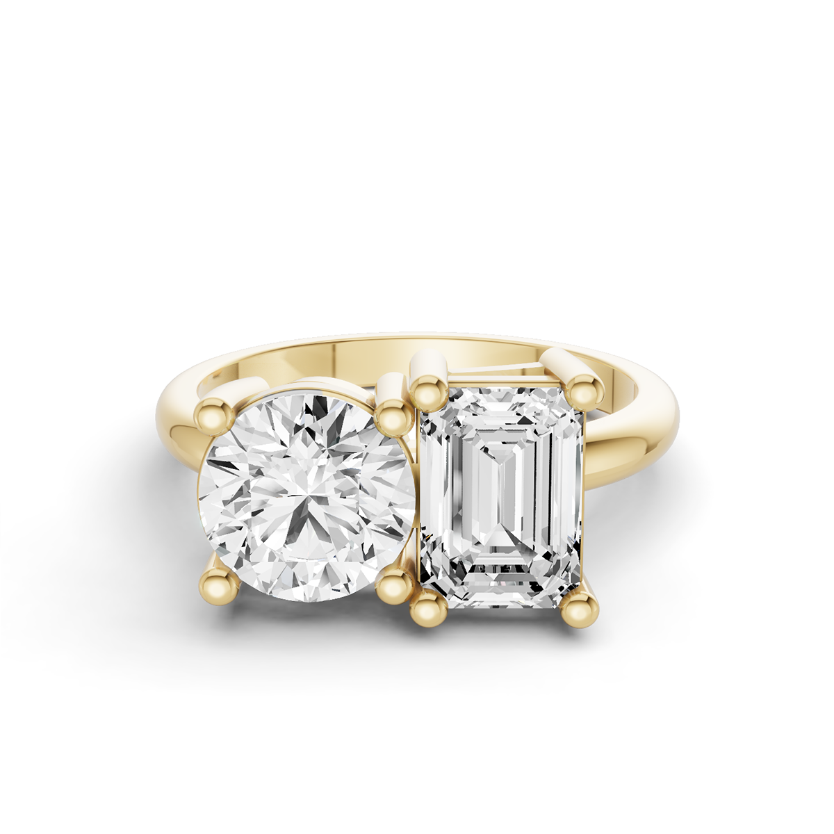 Round & Emerald Shape Two Stone Ring
