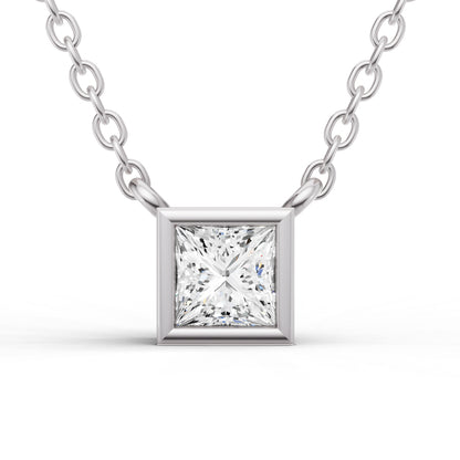 Lab Grown Princess Cut Diamond Solitaire Pendant with Bezel Setting
