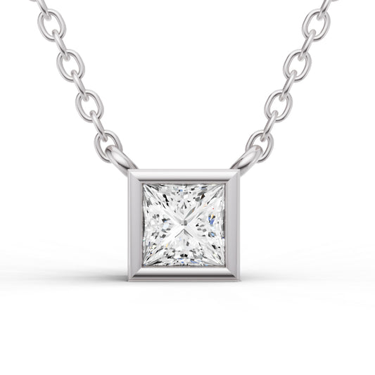 Lab Grown Princess Cut Diamond Solitaire Pendant with Bezel Setting