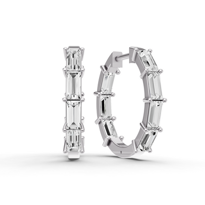 W Lab Grown Baguette Diamond North-South Fancy Hoop Earrings