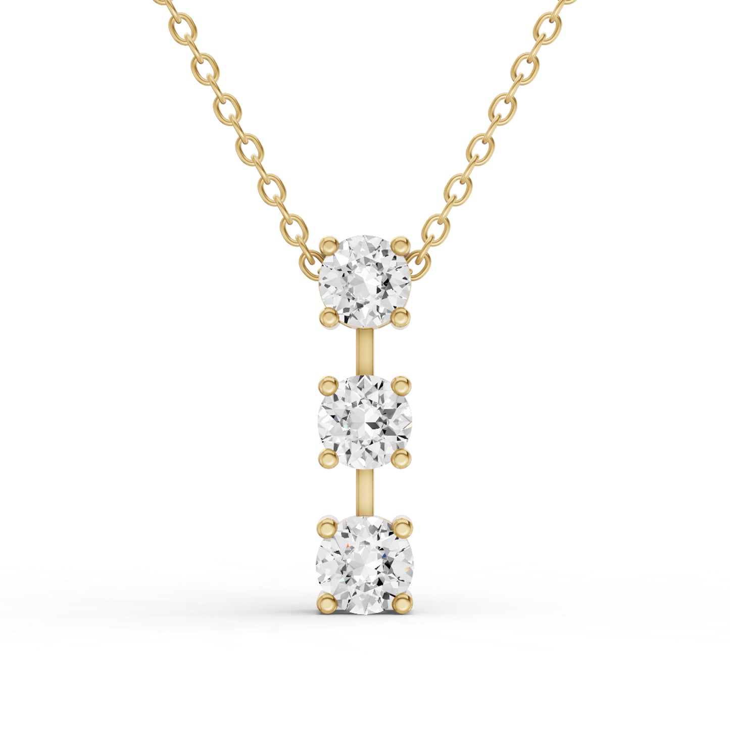 W Round Lab Grown Diamond Three Stone Bar Pendant