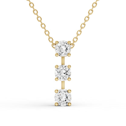 W Round Lab Grown Diamond Three Stone Bar Pendant