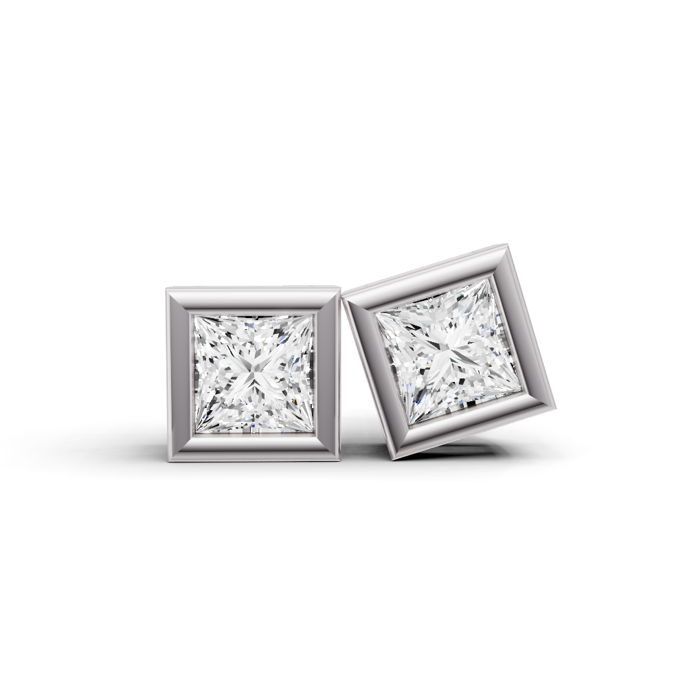 W Lab Grown Princess Cut Diamond Solitaire Earrings with Bezel Setting