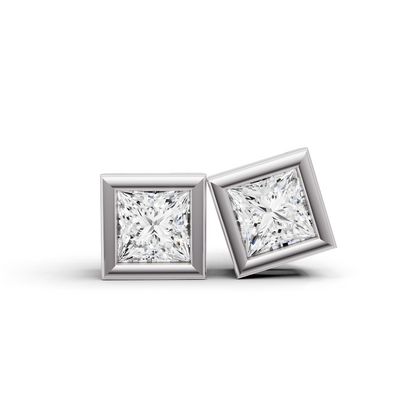W Lab Grown Princess Cut Diamond Solitaire Earrings with Bezel Setting
