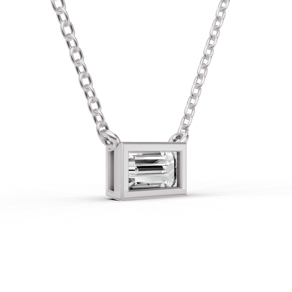 1/4 ctw LG Baguette Shape Diam. Solitaire Pendant with Bezel Setting in 14K WG