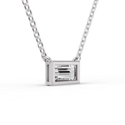 1/4 ctw LG Baguette Shape Diam. Solitaire Pendant with Bezel Setting in 14K WG