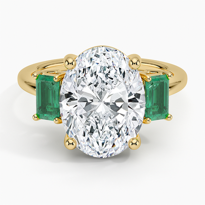 Luxe Rhiannon Three Stone Lab Emerald Ring