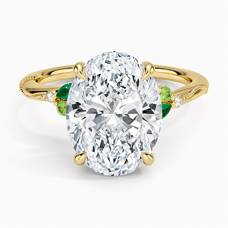 Camellia Milgrain Green Gemstone and Diamond Ring