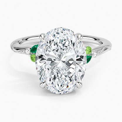 Camellia Milgrain Green Gemstone and Diamond Ring