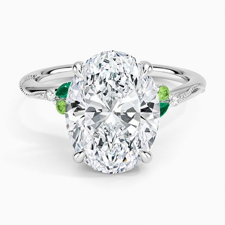 Camellia Milgrain Green Gemstone and Diamond Ring