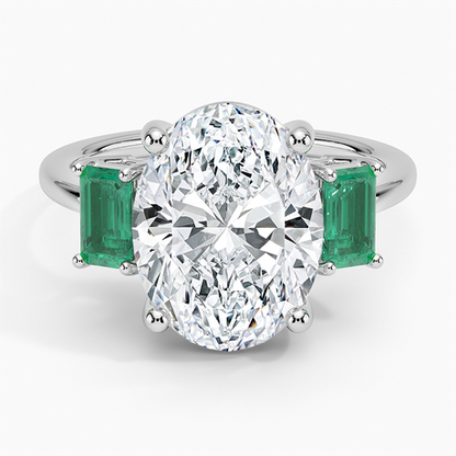 Luxe Rhiannon Three Stone Lab Emerald Ring