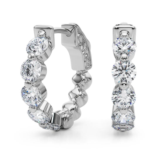 Lab Diamond Single Shared Prong Vault Lock Hoop Earrings