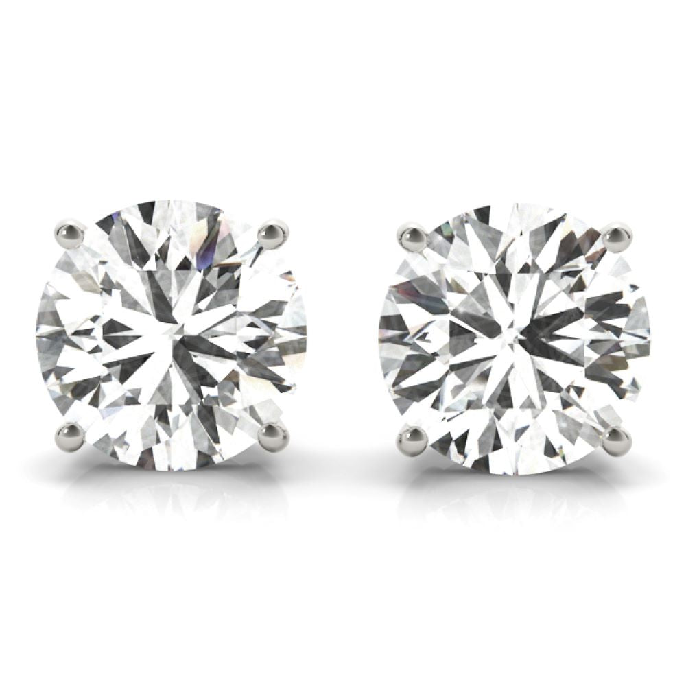 4.00 Carat 14K White Gold Lab Grown Diamond Solitaire Stud Earrings | Round Shape Push Back Prong Setting Revival Diamonds Earrings