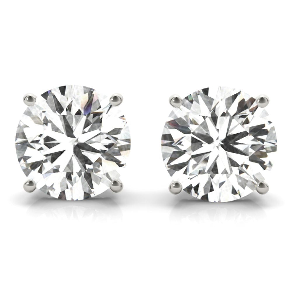 6.00 Carat 14K White Gold Lab Grown Diamond Solitaire Stud Earrings | Round Shape Push Back Prong Setting Revival Diamonds Earrings