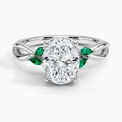 Willow Ring With Lab Emerald Accents