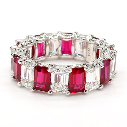 Revival Diamond 14K White Gold Eternity Ring Ruby and Diamond Mix Band for Women