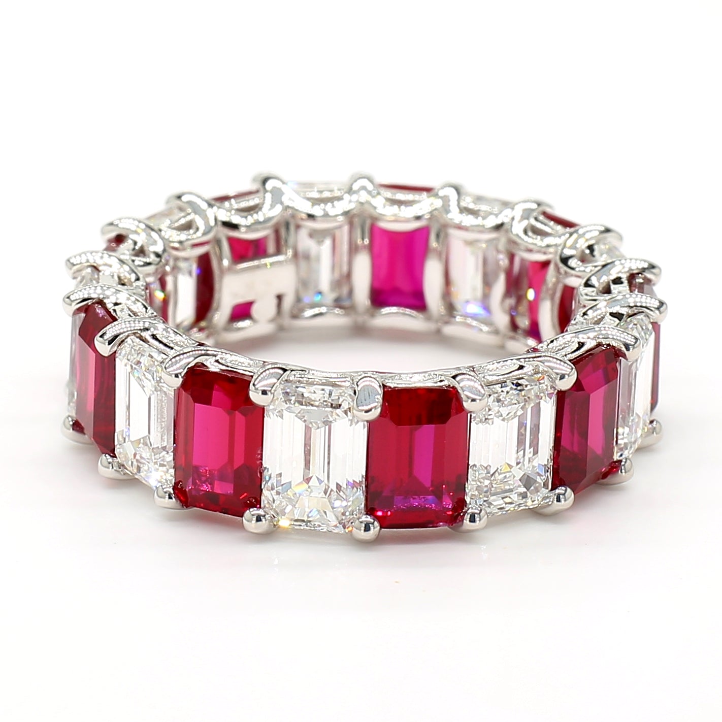 Revival Diamond 14K White Gold Eternity Ring Ruby and Diamond Mix Band for Women