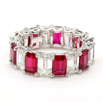 Revival Diamond 14K White Gold Eternity Ring Ruby and Diamond Mix Band for Women
