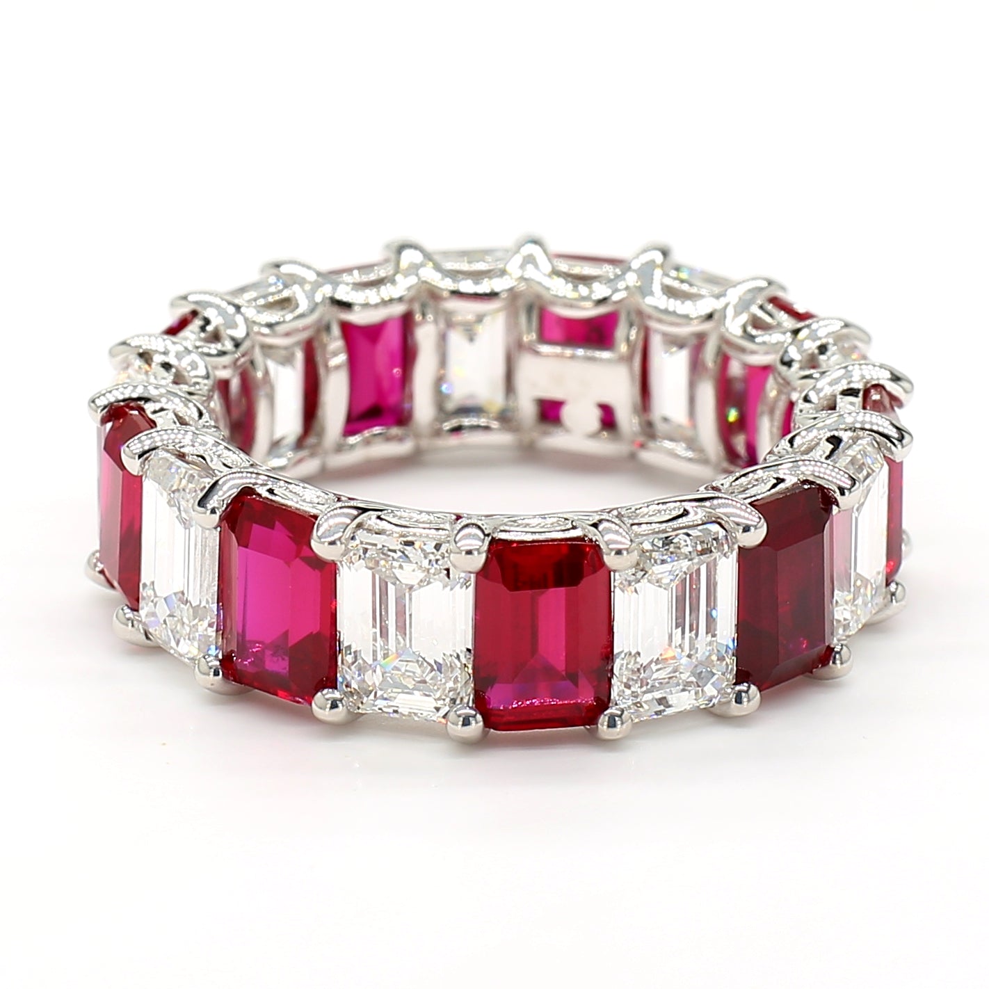 Revival Diamond 14K White Gold Eternity Ring Ruby and Diamond Mix Band for Women