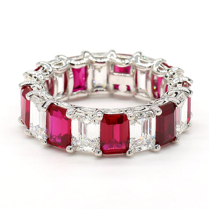 Revival Diamond 14K White Gold Eternity Ring Ruby and Diamond Mix Band for Women