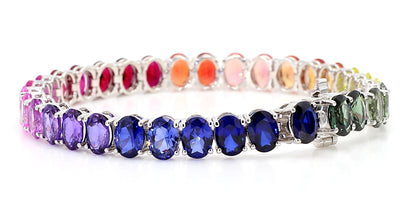 14K White Gold Oval Rainbow Gemstone Bracelet 7x5mm Multicolor Tennis Size 7