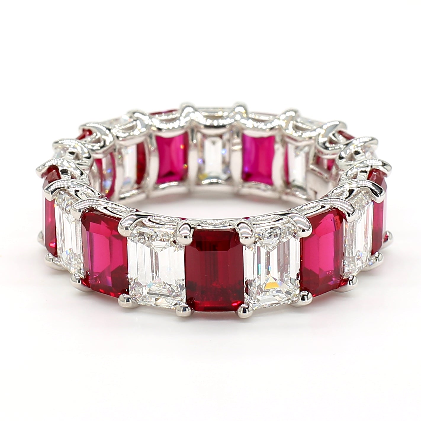 Revival Diamond 14K White Gold Eternity Ring Ruby and Diamond Mix Band for Women