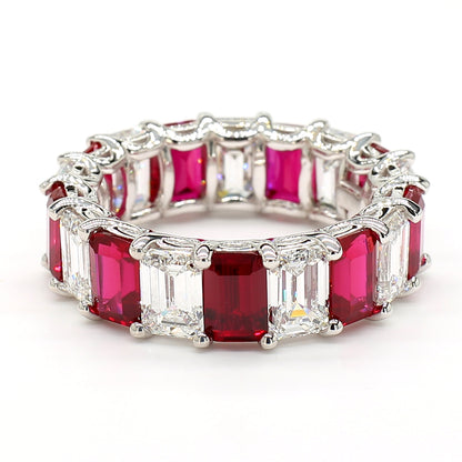 Revival Diamond 14K White Gold Eternity Ring Ruby and Diamond Mix Band for Women