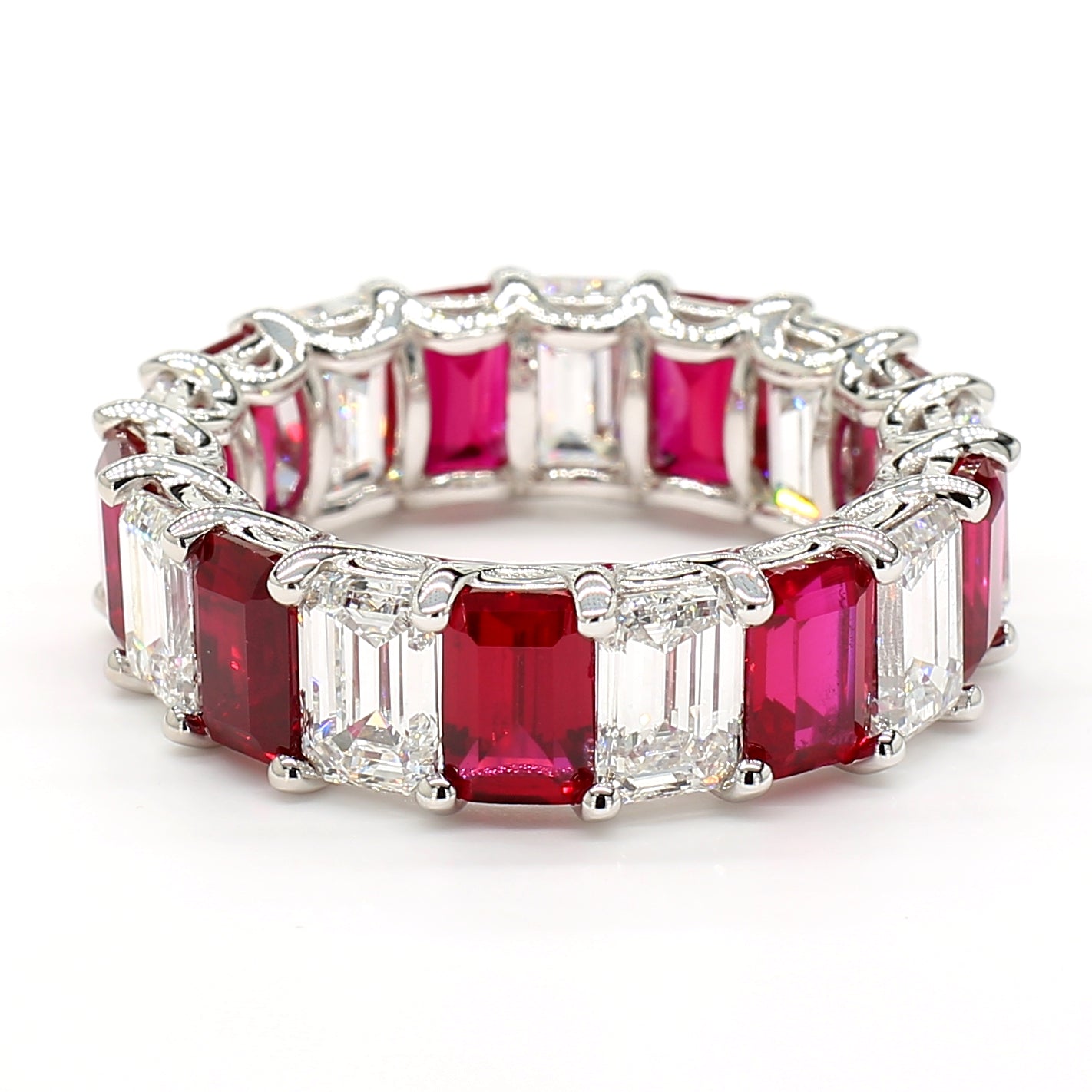 Revival Diamond 14K White Gold Eternity Ring Ruby and Diamond Mix Band for Women