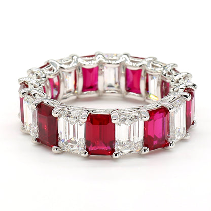 Revival Diamond 14K White Gold Eternity Ring Ruby and Diamond Mix Band for Women