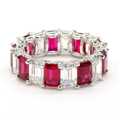 Revival Diamond 14K White Gold Eternity Ring Ruby and Diamond Mix Band for Women