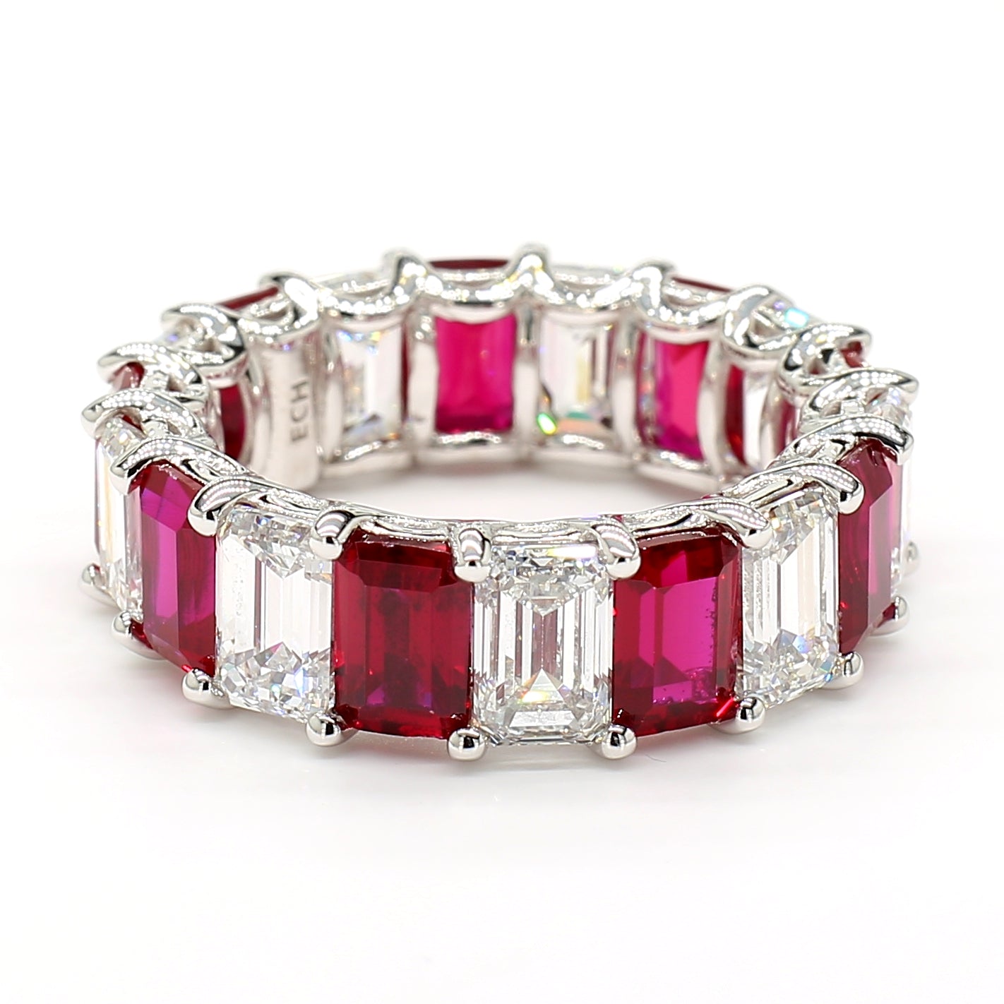 Revival Diamond 14K White Gold Eternity Ring Ruby and Diamond Mix Band for Women