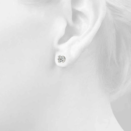 1.00 Carat 14K White Gold Lab Grown Diamond Solitaire Stud Earrings | Round Shape Push Back Prong Setting Revival Diamonds Earrings