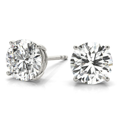 2.00 Carat 14K White Gold Lab Grown Diamond Solitaire Stud Earrings | Round Shape Push Back Prong Setting Revival Diamonds Earrings