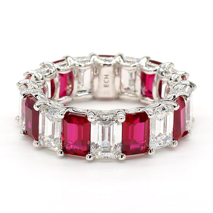 Revival Diamond 14K White Gold Eternity Ring Ruby and Diamond Mix Band for Women