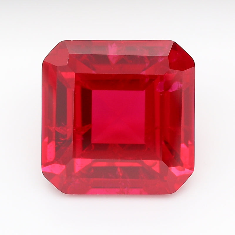 6.44 Carat Pigeon Blood Square Emerald Cut Cut Lab Grown Ruby