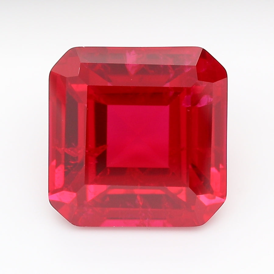 6.44 Carat Pigeon Blood Square Emerald Cut Cut Lab Grown Ruby