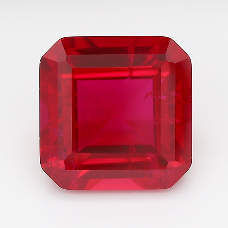 4.42 Carat Pigeon Blood Square Emerald Cut Cut Lab Grown Ruby