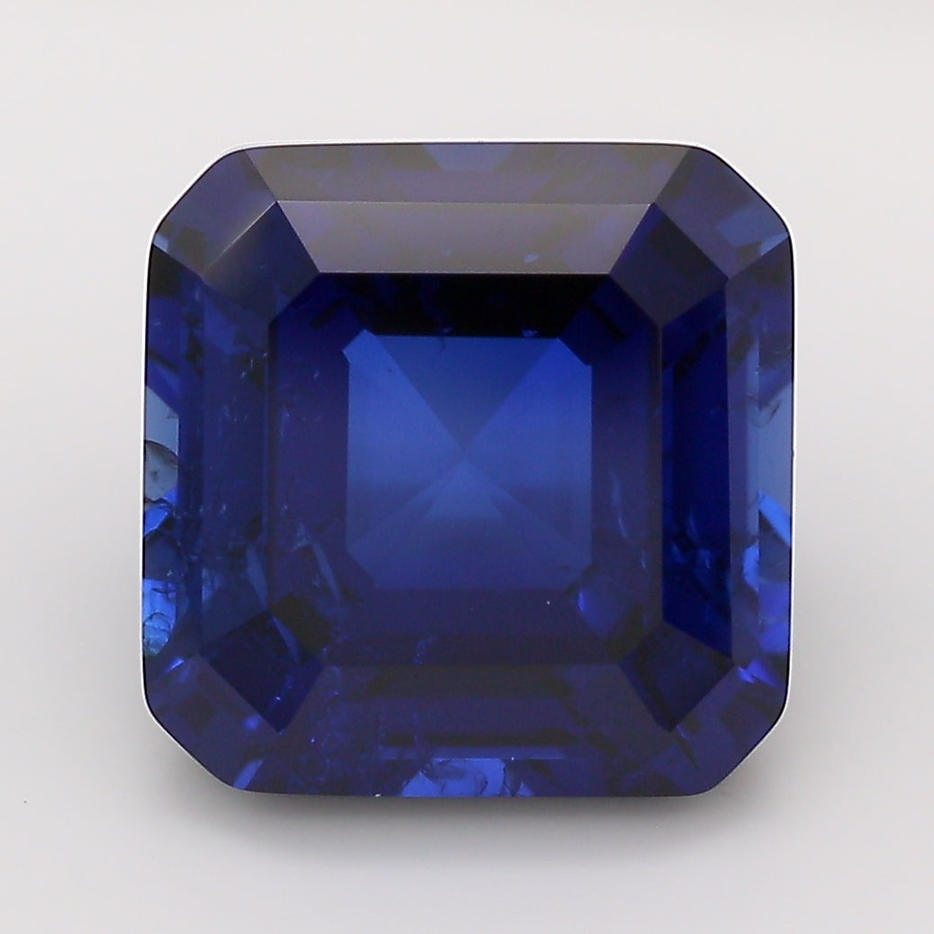 6.64 Carat Royal Blue Square Emerald Cut Cut Lab Grown Sapphire
