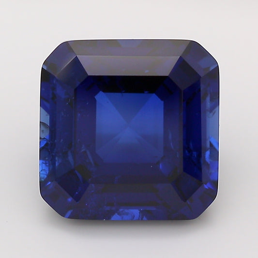 6.64 Carat Royal Blue Square Emerald Cut Cut Lab Grown Sapphire