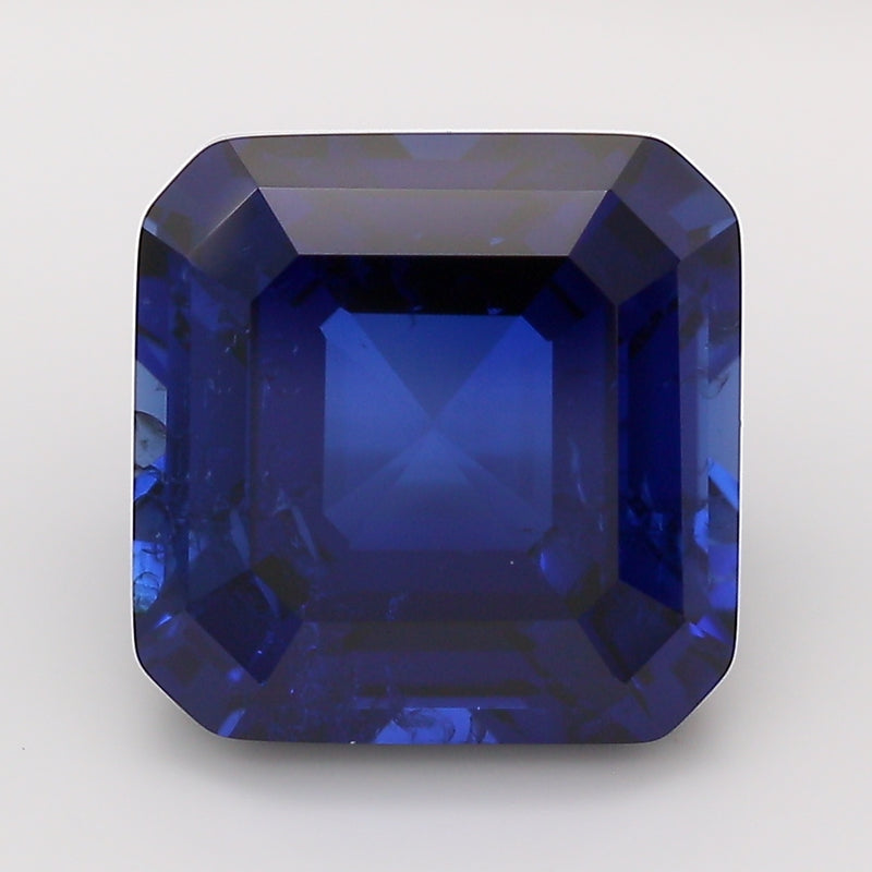 6.64 Carat Royal Blue Square Emerald Cut Cut Lab Grown Sapphire