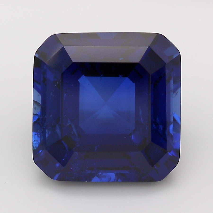 6.64 Carat Royal Blue Square Emerald Cut Cut Lab Grown Sapphire